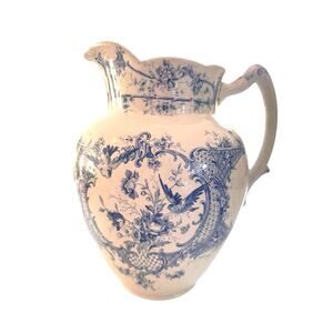 Antique Ceramic Water Pitcher from Villeroy & Boch, White  Blue Print